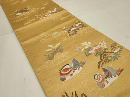 平和屋着物◎六通柄袋帯　唐織　草花文　金糸　正絹　逸品　AABL6735ou