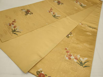 平和屋着物◎六通柄袋帯　唐織　草花文　金糸　正絹　逸品　AABL6735ou