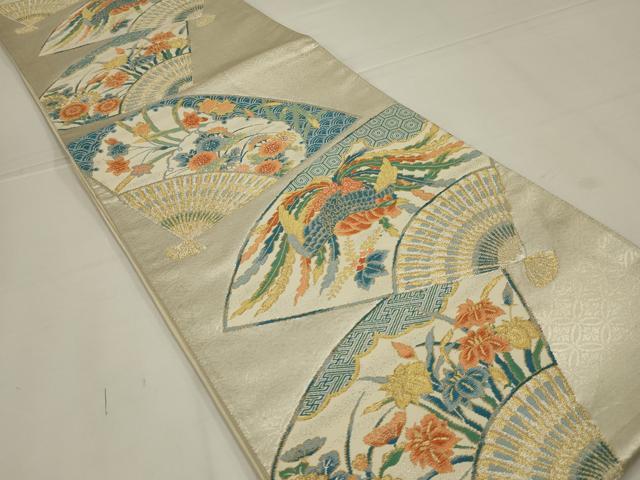 平和屋着物◎六通柄袋帯　唐織　扇　鳳凰花文　金銀糸　正絹　逸品　AABL6737ou