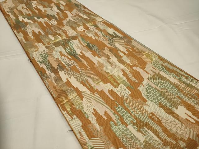 平和屋着物◎本場筑前博多織　八寸名古屋帯　幾何学柄　金糸　正絹　逸品　AABL6747ou