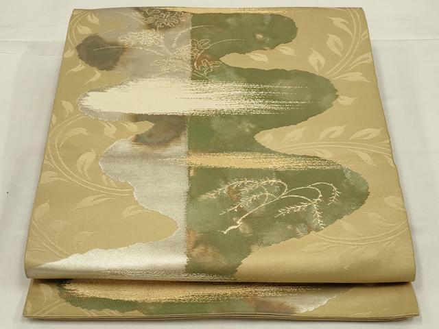 平和屋着物◎六通柄袋帯　枝花文　金銀糸　正絹　逸品　AABL6748ou