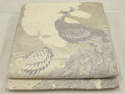 平和屋着物◎六通柄袋帯　唐織　孔雀文　銀糸　正絹　逸品　AABL6750ou