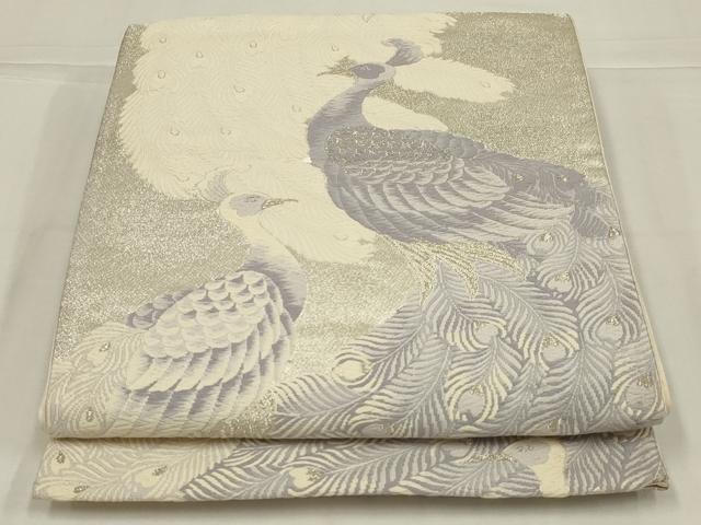 平和屋着物◎六通柄袋帯　唐織　孔雀文　銀糸　正絹　逸品　AABL6750ou