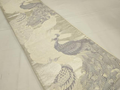 平和屋着物◎六通柄袋帯　唐織　孔雀文　銀糸　正絹　逸品　AABL6750ou