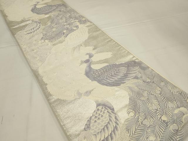 平和屋着物◎六通柄袋帯　唐織　孔雀文　銀糸　正絹　逸品　AABL6750ou