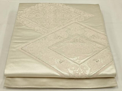 平和屋着物◎太鼓柄袋帯　総刺繍　花菱文　銀糸　正絹　逸品　AABL6751ou
