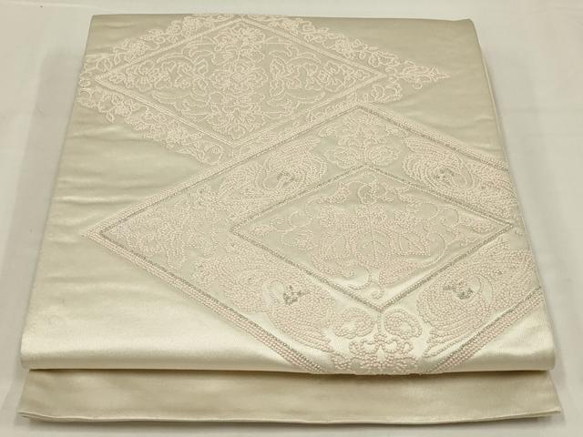 平和屋着物◎太鼓柄袋帯　総刺繍　花菱文　銀糸　正絹　逸品　AABL6751ou