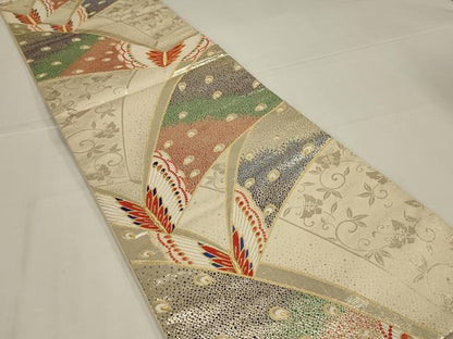 平和屋着物◎六通柄袋帯　唐織　孔雀羽舞蝶文　金糸　正絹　逸品　AABL6758ou
