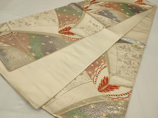 平和屋着物◎六通柄袋帯　唐織　孔雀羽舞蝶文　金糸　正絹　逸品　AABL6758ou
