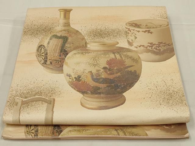 平和屋着物◎六通柄袋帯　花陶器文　金彩　正絹　逸品　AABL6759ou