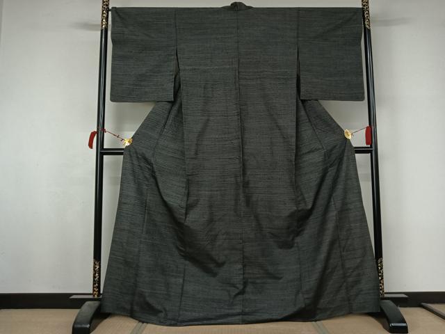 平和屋着物▽上質な紬　単衣　100亀甲　総詰め　黒地　正絹　逸品　AABL6762jh