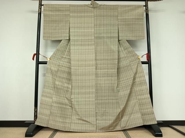 平和屋着物▽上質な紬　単衣　縞　正絹　逸品　AABL6763jh