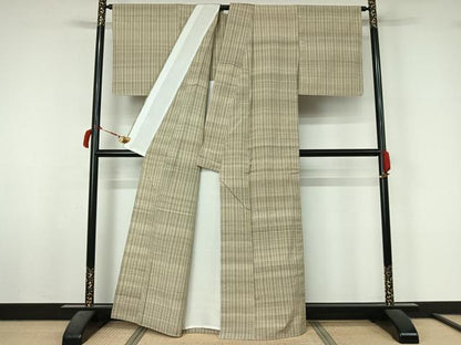 平和屋着物▽上質な紬　単衣　縞　正絹　逸品　AABL6763jh