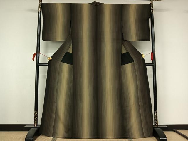 平和屋着物▽上質な小紋　単衣　変わり縞　鬼しぼ縮緬　正絹　逸品　未使用　AABL6765jh