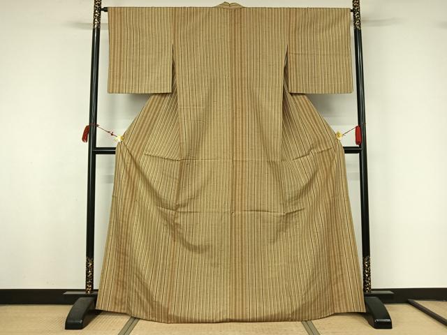 平和屋着物▽ぜんまい紬　単衣　縞　正絹　逸品　AABL6766jh
