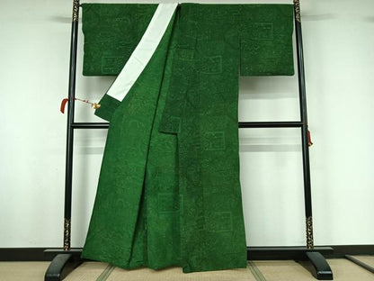 平和屋着物▽上質な小紋　単衣　手描き　風景更紗花鳥文　正絹　逸品　AABL6770jh