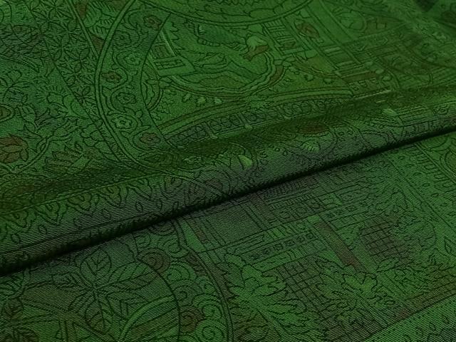 平和屋着物▽上質な小紋　単衣　手描き　風景更紗花鳥文　正絹　逸品　AABL6770jh