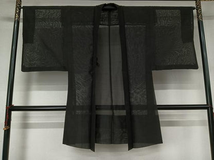平和屋着物▽長羽織　スリーシーズン　春夏秋　塵除け　黒地　正絹　逸品　AABL6771jh