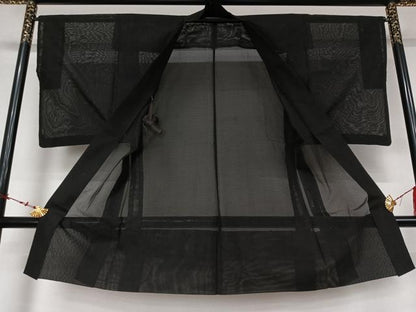 平和屋着物▽長羽織　スリーシーズン　春夏秋　塵除け　黒地　正絹　逸品　AABL6771jh