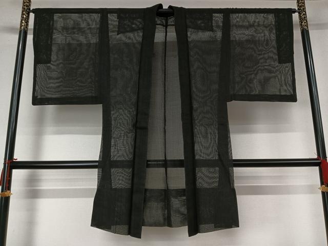 平和屋着物▽男性　長羽織　スリーシーズン　春夏秋　塵除け　黒地　正絹　逸品　AABL6772jh