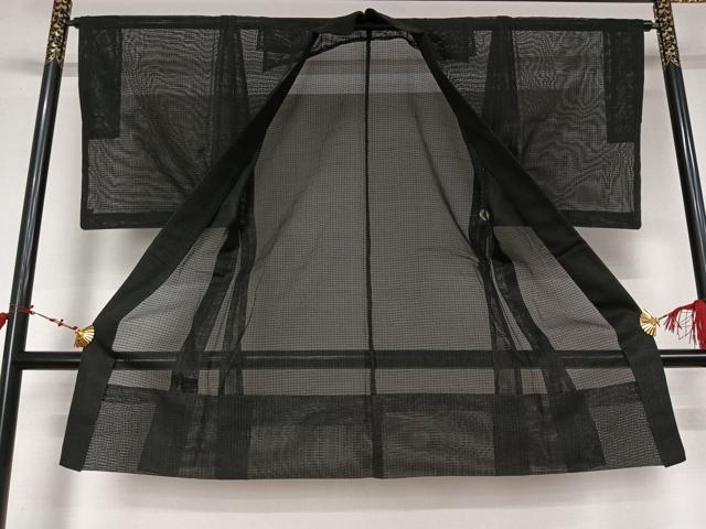平和屋着物▽男性　長羽織　スリーシーズン　春夏秋　塵除け　黒地　正絹　逸品　AABL6772jh