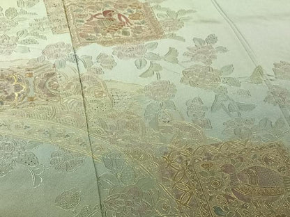 平和屋着物▽訪問着　単衣　中国三大刺繍　スワトウ刺繍　汕頭刺繍　総刺繍　花鳥文　暈し染め　金糸　正絹　逸品　AABL6773jh