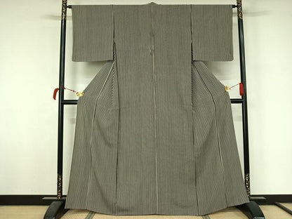 平和屋着物▽上質な小紋　単衣　縞　正絹　逸品　AABL6776jh
