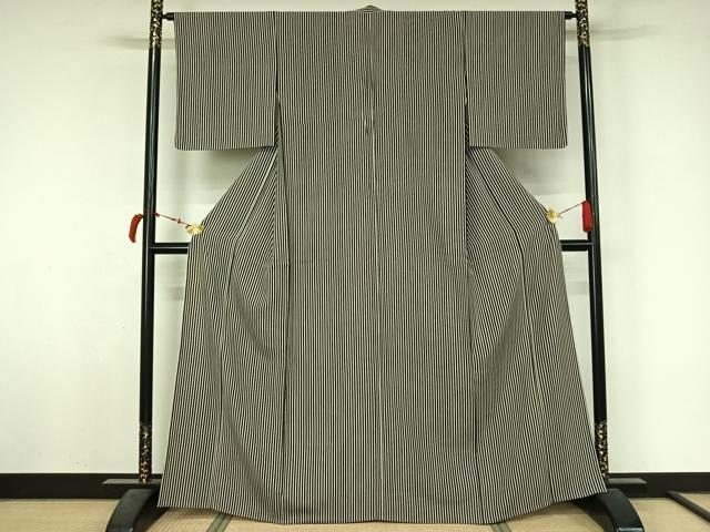 平和屋着物▽上質な小紋　単衣　縞　正絹　逸品　AABL6776jh