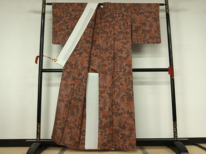 平和屋着物▽上質な小紋　単衣　紬地　草花文　正絹　逸品　AABL6777jh