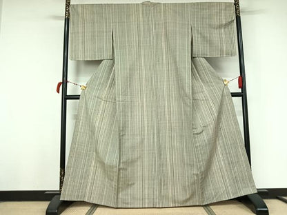 平和屋着物▽上質な紬 　単衣　縞 　正絹　逸品　未使用　AABL6778jh