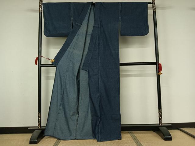 平和屋着物▽デニム着物　単衣　霞文　綿　AABL6782jh