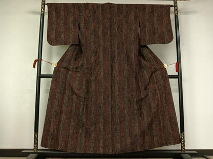 平和屋着物▽上質な紬 　単衣　縞 　正絹　逸品　未使用　AABL6783jh