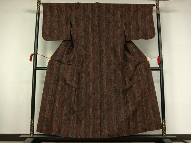 平和屋着物▽上質な紬 　単衣　縞 　正絹　逸品　未使用　AABL6783jh