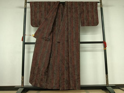 平和屋着物▽上質な紬 　単衣　縞 　正絹　逸品　未使用　AABL6783jh
