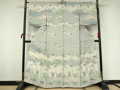 平和屋着物▽訪問着　単衣　樹林文　暈し染め　正絹　逸品　未使用　AABL6785jh