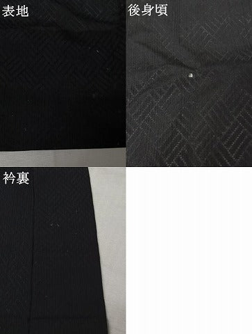 平和屋着物▽長羽織　スリーシーズン　春夏秋　塵除け　幾何学文様　黒地　正絹　逸品　AABL6786jh