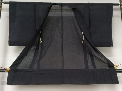 平和屋着物▽長羽織　スリーシーズン　春夏秋　塵除け　幾何学文様　黒地　正絹　逸品　AABL6786jh