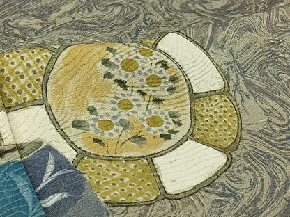 平和屋着物▽訪問着　単衣　手描き　絵皿花文　墨流し文様　正絹　逸品　AABL6788jh