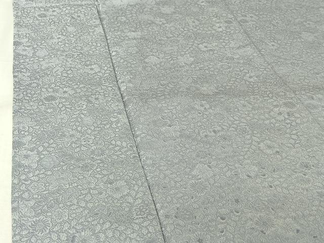 平和屋着物▽お召　単衣　作家物　草花地紋　淡藤色　正絹　逸品　AABL6789jh