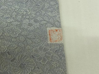 平和屋着物▽お召　単衣　作家物　草花地紋　淡藤色　正絹　逸品　AABL6789jh