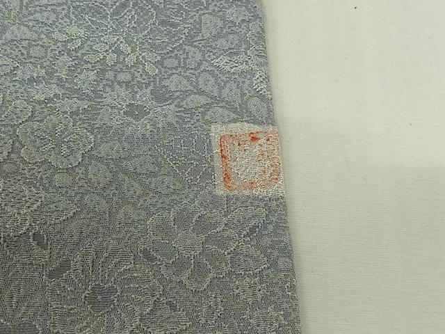 平和屋着物▽お召　単衣　作家物　草花地紋　淡藤色　正絹　逸品　AABL6789jh