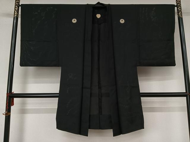 平和屋着物▽男性　夏　絽　長羽織　黒紋付　正絹　逸品　AABL6790jh