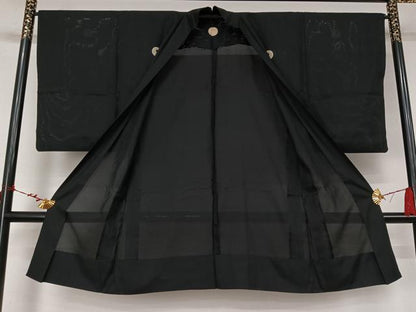平和屋着物▽男性　夏　絽　長羽織　黒紋付　正絹　逸品　AABL6790jh