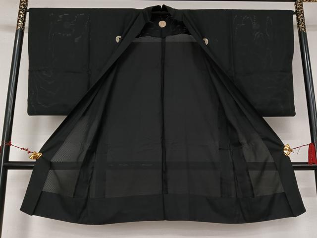 平和屋着物▽男性　夏　絽　長羽織　黒紋付　正絹　逸品　AABL6790jh