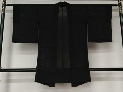 平和屋着物▽長羽織　スリーシーズン　春夏秋　塵除け　黒地　正絹　逸品　AABL6791jh