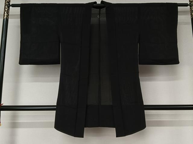 平和屋着物▽長羽織　スリーシーズン　春夏秋　塵除け　黒地　正絹　逸品　AABL6791jh