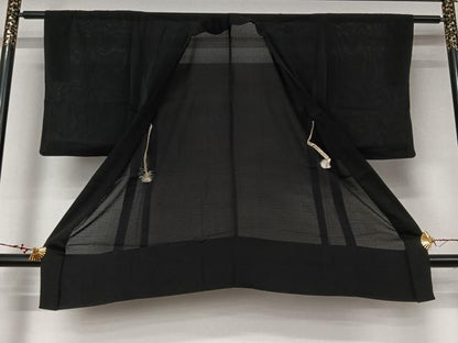 平和屋着物▽長羽織　スリーシーズン　春夏秋　塵除け　黒地　正絹　逸品　AABL6791jh