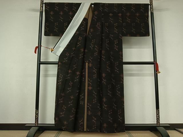 平和屋着物▽国指定重要無形文化財　本場久米島紬　手織　単衣　琉球絣　正絹　逸品　AABL6794jh