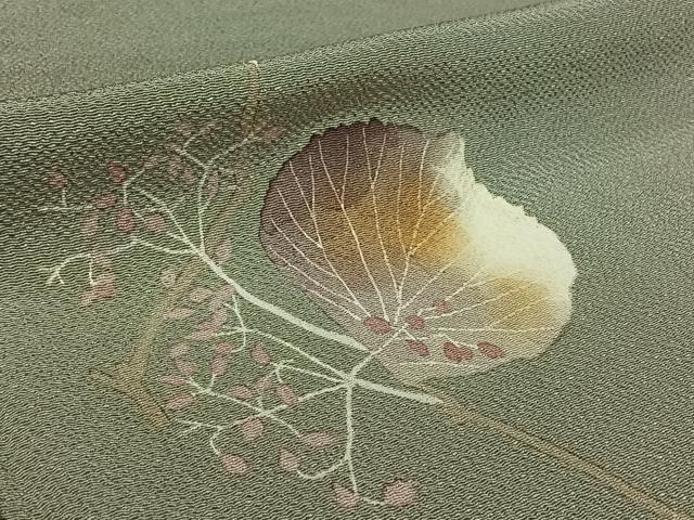 平和屋着物▽華道家　楠目ちづ　訪問着　単衣　枝花文　鬼しぼ縮緬　正絹　逸品　AABL6795jh