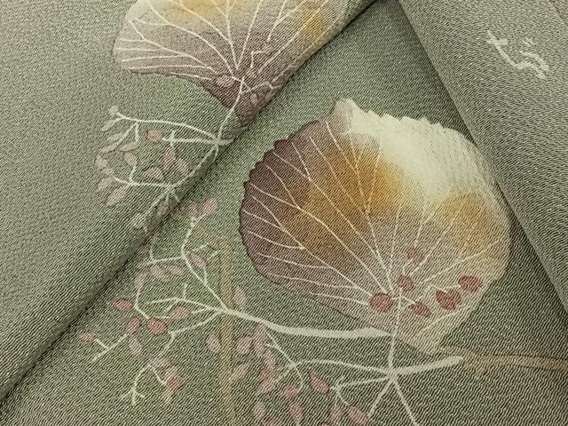 平和屋着物▽華道家　楠目ちづ　訪問着　単衣　枝花文　鬼しぼ縮緬　正絹　逸品　AABL6795jh